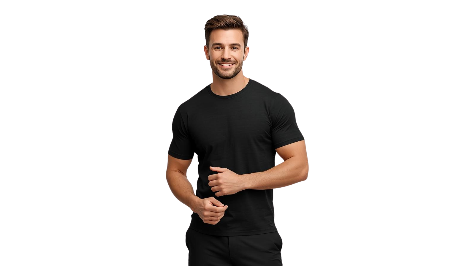 uśmiechnięty mężczyzna w czarnym t-shircie, wycięta postać